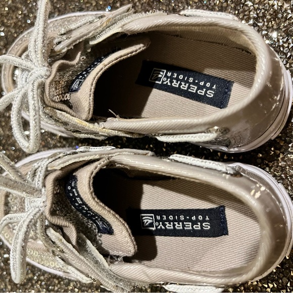 Sperry Topsider Bahama Jr. toddler silver sequin boat shoe - Picture 3 of 5